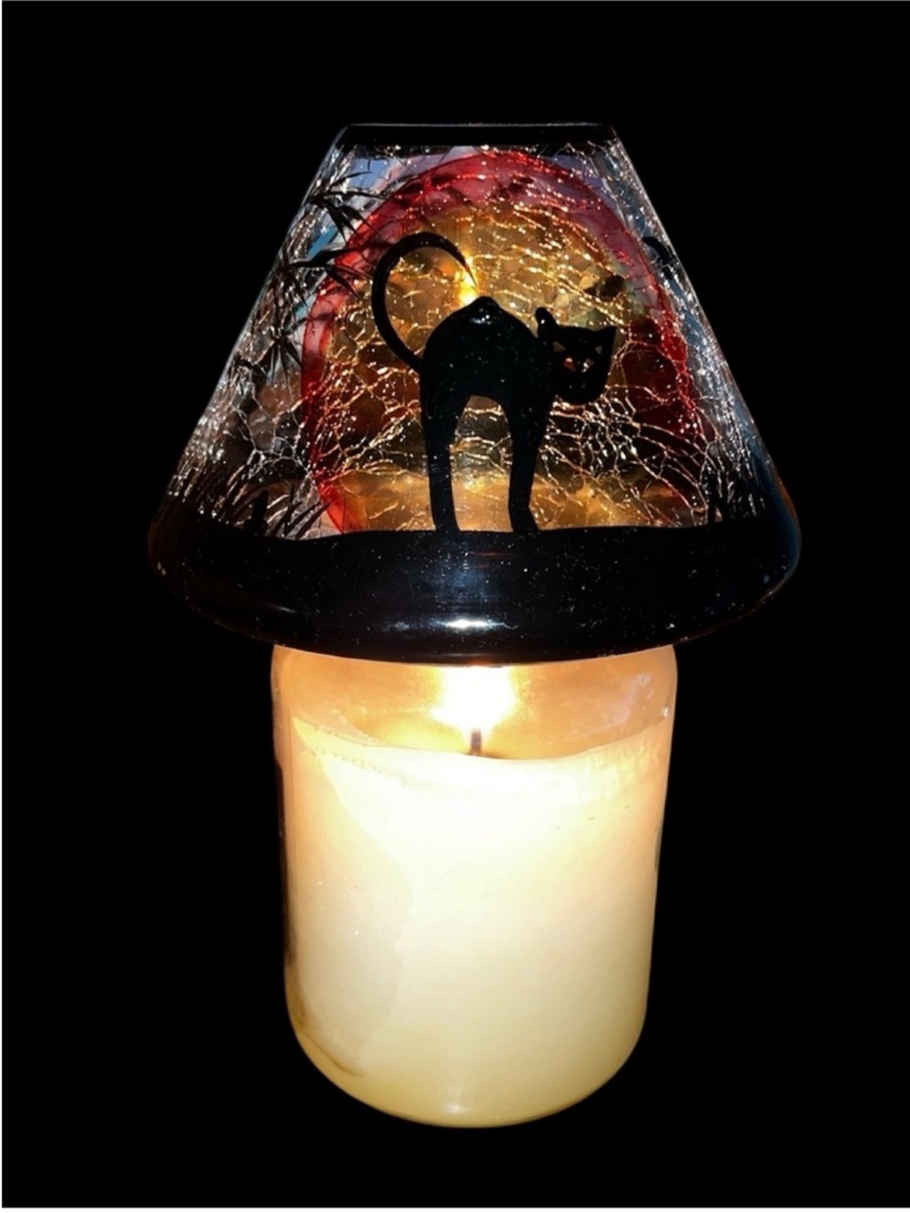 RARE Yankee Candle Halloween Black Cat Crackle Glass Large Jar Shade Retired VTG - Picture 5 of 16